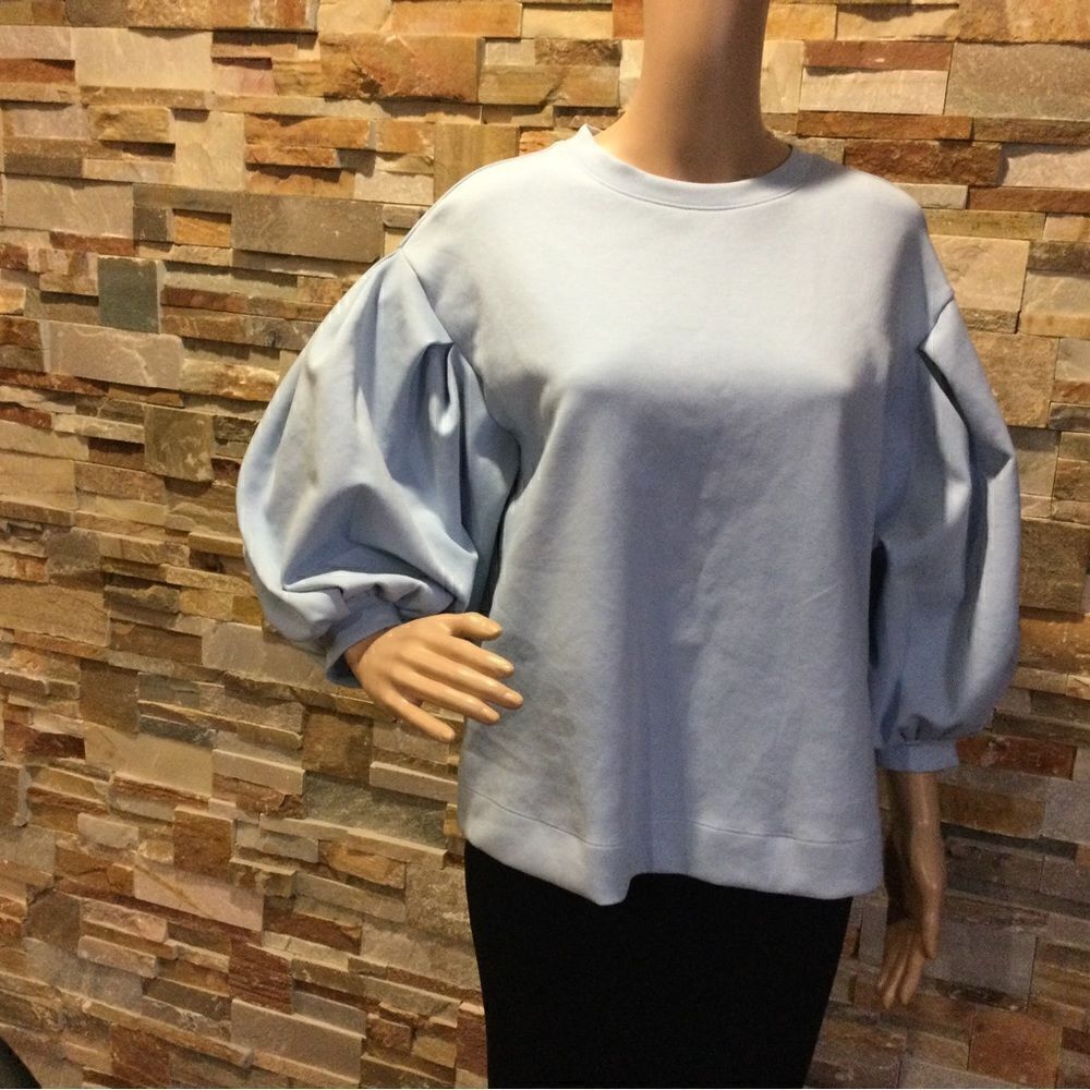 TED BAKER Irissa Puffed-sleeve Cotton-blend Jersey Sweatshirt In Pl-blue